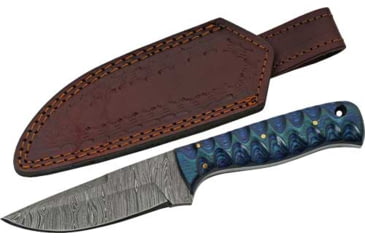 Image of Rite Edge Twisted Wood Hunter Damascus Knife, 4in Damascus Blade, Blue Twisted Wood Handle, DM1290