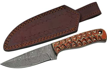 Image of Rite Edge Twisted Wood Hunter Damascus Knife, 4in Damascus Blade, Red Twisted Wood Handle, DM1292