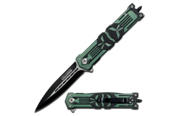 Image of TAC Force 4.75in. Closed; 2 Tone S.S. Blade; Skull Design Knife, Green TF 592GN