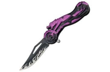 Image of Tac Force A/O Dragon Folding Knife,4.5in closed,Assisted Opening Blade,Black Alum Dragon Riding Motorcycle Shaped Handle/Purple Trim TF826PE