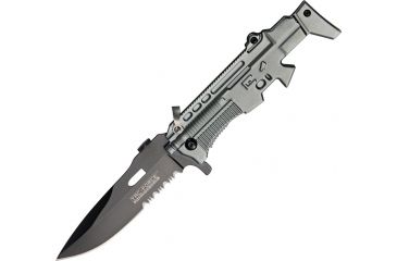 Image of Tac Force A/O Gun Linerlock Fold Knife, black finish SS PS blade, Gray Alum. handle TF767GY