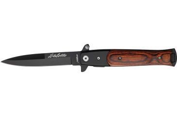 Image of Tac Force A/O Linerlock Fold Knife, black finish SS stiletto blade, Black finish Alum. frame with brown rich grain woo TF428WB