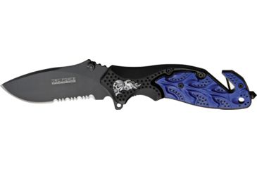 Image of Tac Force A/O Rescue Linerlock Fold Knife 4.5in, black finish SS PS blade, Sculpted Alum. handles black/blue front, black bac TF680BBL