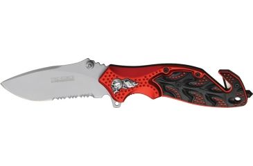 Image of Tac Force A/O Rescue Linerlock Fold Knife 4.5in, matte finish SS PS blade, Sculpted Alum. handles black/red front, black bac TF680SRD