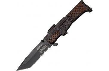 Image of Tac Force Black Gun Lock A/O Fold Knife, SS Black Partially SE, Black Alum. handle TF798BW