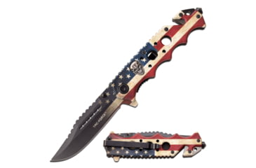 Image of TAC Force Clip Point Spring Assisted Knife w/Cutter and Glass Breaker, 3.5 in, 3Cr13 Stainless Steel Stainless Steel, Satin Flag, TF-809F