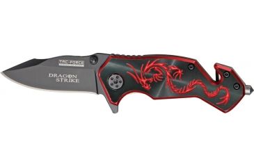 Image of Tac Force Dragon Strike A/O Fold Knife, black coated HC steel blade, Red anodized Alum. handle TF686BR