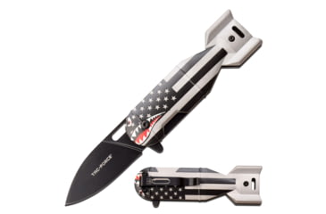 Image of TAC Force Drop Point Spring Assisted Knife, 2.25 in, 3Cr13 Stainless Steel Stainless Steel, Grey/Flag, TF-1039BFG