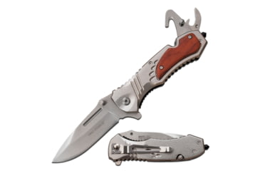 Image of TAC Force Drop Point Spring Assisted Knife w/Can Opener and Cutter, 3.25 in, 3Cr13 Stainless Steel Stainless Steel, Silver/Brown, TF-606SRW