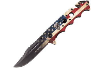 Image of TAC Force Clip Point Spring Assisted Knife w/Cutter and Glass Breaker, 3.5 in, 3Cr13 Stainless Steel Stainless Steel, Satin Flag, TF-809F