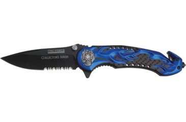 Image of Tac Force Flaming Skull Fold Knife, SS PS blade, Black TF736BL