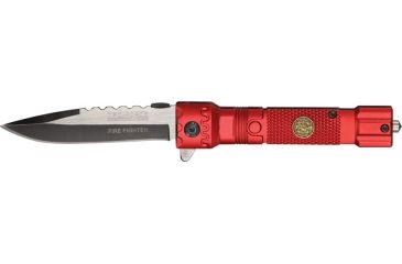 Image of Tac Force Flashlight A/O Fold Knife, two tone black and silver HC steel blade, Fire Fighter etch Handle TF703FD