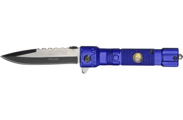 Image of Tac Force Flashlight A/O Fold Knife, two tone black and silver HC steel blade, Police etch Hanldle TF703PD