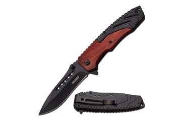 Image of TAC Force Folding Blade, 3.5in, Stainless Steel Blade, Black Stainless Steel And Red Wood Handle TF-867BW