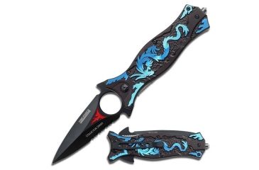Image of TAC Force Folding Blade, 3.5in, Stainless Steel Blade, Blue Dragon Aluminum Handle TF-707BL