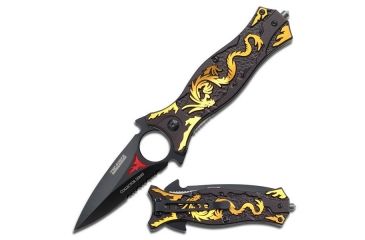 Image of TAC Force Folding Blade, 3.5in, Stainless Steel Blade, Gold Dragon Aluminum Handle TF-707GD