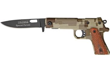 Image of Tac Force Gun Shaped Camo Lock  Fold Knife, 3.5in, Black SS PE, Tan digital camo Alum. handle TF662SFS