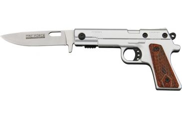 Image of Tac Force Gun Shaped Lock Fold Knife, SS PE Blade, Silver Alum. handle TF662S