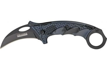 Image of Tac Force Karambit Linerlock Fold Knife 4 5/8in, black coated HC steel hawkbill blade, Fingergrooved gun metal gray camo Alum. handle TF596BC