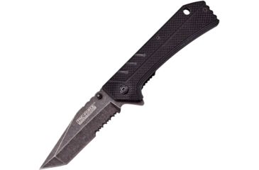 Image of TAC Force Linerlock A/O Black Folding Knife,3.5in,Stainless Steel,Partially Serrated,Tanto,Stonewash,Black,G10 Handle TF851BK