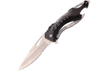 Image of TAC Force Linerlock A/O Black Folding Knife, 5.25 satin finish partially serrated stainless bl, Black aluminum handle, TF-705SBXL