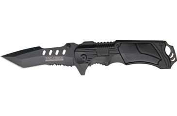 Image of Tac Force Linerlock A/O Fold Knife 4.75, PS black coated SS spear point blade, Black finish Alum. handle TF690TB