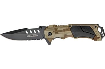 Image of Tac Force Linerlock A/O Fold Knife 4.75, PS black coated SS spear point blade, Tan camo finish Alum. handle TF690CA