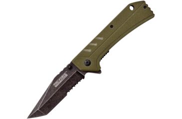 Image of TAC Force Linerlock A/O Green Folding Knife,3.5in,Stainless Steel,Partially Serrated,Tanto,Stonewash,Green,G10 Handle TF851GN