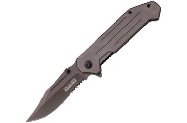 Image of TAC Force Linerlock Gray A/O Folding Knife,4in,Partially Serrated,Dark Gray Handle TF850GY