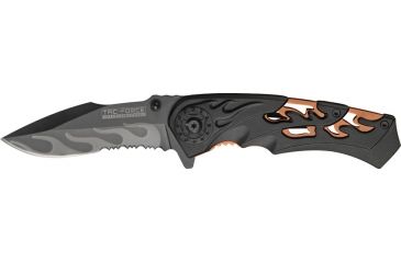 Image of Tac Force Linerlock Speed Fold Knife 4.5in, black finish SS blade, Skeletonized burnt orange Alum. liners with black  TF691BOR