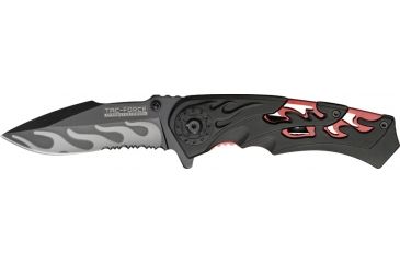Image of Tac Force Linerlock Speed Fold Knife 4.5in, black finish SS blade, Skeletonized red Alum. liners with black skeletoni TF691BRD