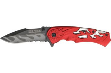 Image of Tac Force Linerlock Speed Fold Knife 4.5in, black finish SS blade, Skeletonized silver Alum. liners with red skeleton TF691RDS