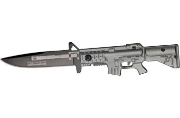 Image of Tac Force M-16 Speed A/O Fold Knife, black SS blade, Gray anodized Alum. handles in shape of M-16 TF741GY