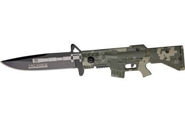 Image of Tac Force M-16 Speed A/O Fold Knife, black SS blade, OD green Camo handles in shape of M-16 TF741DG