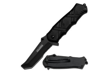 Image of TAC Force Partially Serrated All Black Fold Knife, Black TF 625BK