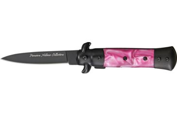 Image of Tac Force Prem. Milano Fold Knife, Black Blade, black SS A/O blade, Black Alum. handles w/ pink swirl Cell. inla TF675PKB