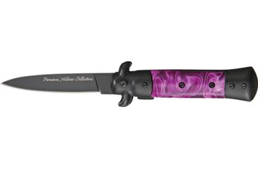 Image of Tac Force Prem. Milano Fold Knife, Black Blade, black SS A/O blade, Black Alum. handles w/ purple swirl Cell. inlay TF675PBB