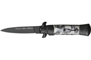 Image of Tac Force Prem. Milano Fold Knife, Black Blade, black SS A/O blade, Black Alum. handles w/ white, gray and black swirl TF675WPB