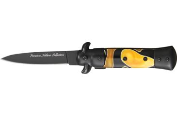 Image of Tac Force Prem. Milano Fold Knife, Black Blade, black SS A/O blade, Black Alum. handles w/ yellow and black swirl Cell TF675YLB