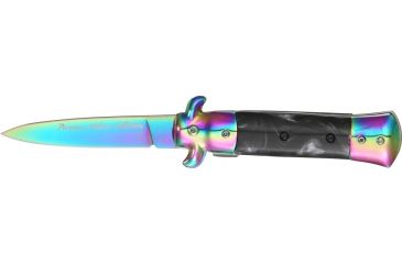 Image of Tac Force Prem. Milano Fold Knife, Black Blade, rainbow SS A/O blade, Rainbow Alum. handles w/ black swirl Cell. inlay TF675RBK