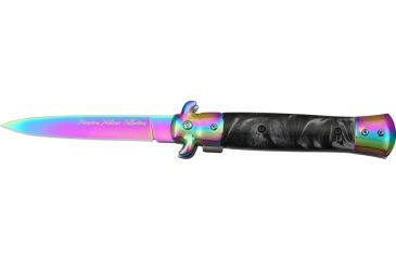 Image of Tac Force Prem. Milano Fold Rainbow Knife, rainbow SS A/O blade, Rainbow Alum. handles w/ black and gray swirl Cell TF575RBK