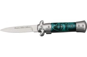 Image of Tac Force Prem. Milano Fold SS Knife, SS A/O blade, Silver Alum. handles w/ green and black swirl Cell TF675GN