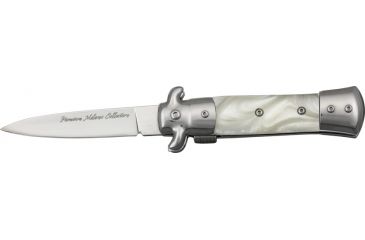 Image of Tac Force Prem. Milano Fold SS Knife, SS A/O blade, Silver Alum. handles w/ white pearl Cell. inlay TF675WP