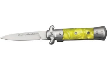 Image of Tac Force Prem. Milano Fold SS Knife, SS A/O blade, Silver Alum. handles w/ yellow swirl Cell. inlay TF675YL