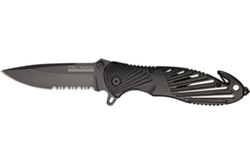 Image of Tac Force Rescue A/O Lock Fold Knife 3 3/8in., black coated, HC steel, A/O, PS blade, Black anodized Alum. handle TF702BKG