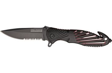 Image of Tac Force Rescue A/O Lock Fold Knife 3 3/8in., black coated, HC steel, A/O, PS blade, Black anodized Alum. handle TF702BKR