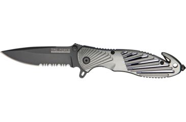 Image of Tac Force Rescue A/O Lock Fold Knife 3 3/8in., black coated, HC steel, A/O, PS blade, Gray anodized Alum. handle TF702GYB
