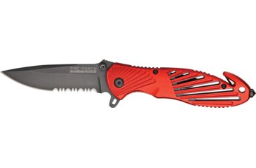 Image of Tac Force Rescue A/O Lock Fold Knife 3 3/8in., black coated, HC steel, A/O, PS blade, Red anodized Alum. handle TF702RD