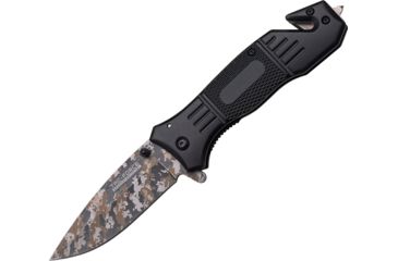 Image of TAC Force Rescue Linerlock A/O Folding Knife,3.5in Drop Point,Stainless Steel,Black Aluminum Handle TF434LC