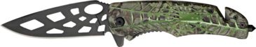 Image of Tac Force Rescue Linerlock Fold Knife, black coated SS blade, green anodized spider and web Handle TF643GM